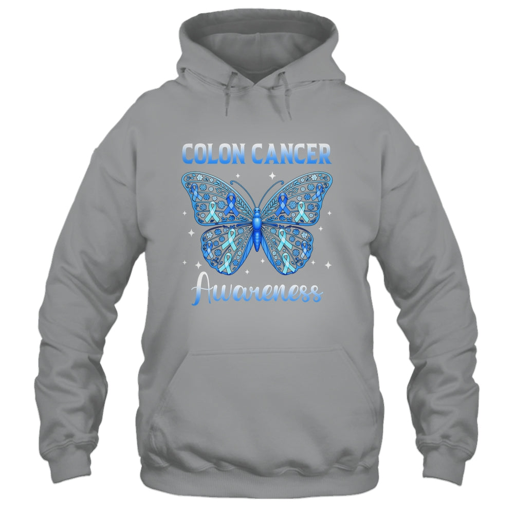 Colorectal Colon Cancer Awareness Blue Ribbon Butterfly Shirt & Hoodie | teecentury