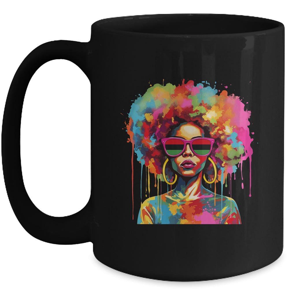 Colorful Art Black Queen Afro Melanin Dripping Juneteenth Mug | teecentury