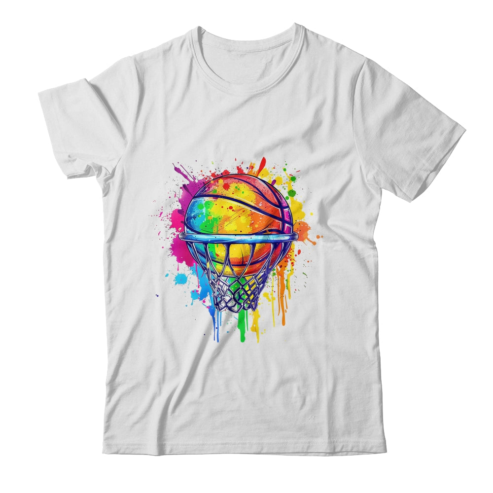 Colorful Basketball Tie Dye Color Splash Basketball Hoop Net Shirt & Tank Top | teecentury