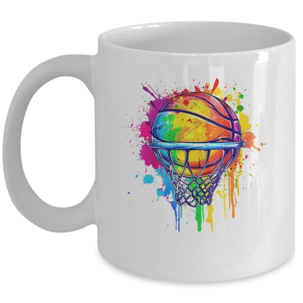 Colorful Basketball Tie Dye Color Splash Basketball Hoop Net Mug | teecentury