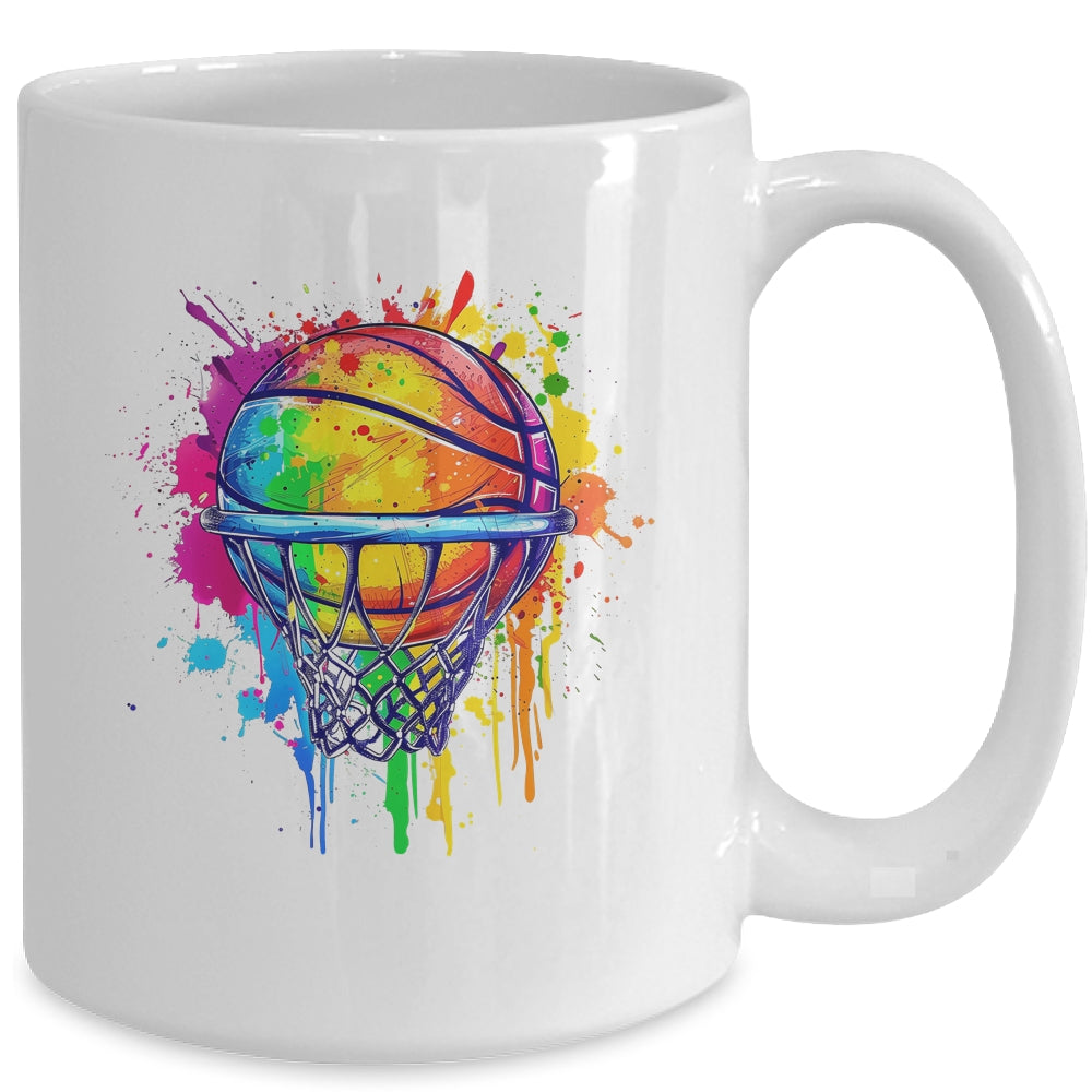 Colorful Basketball Tie Dye Color Splash Basketball Hoop Net Mug | teecentury