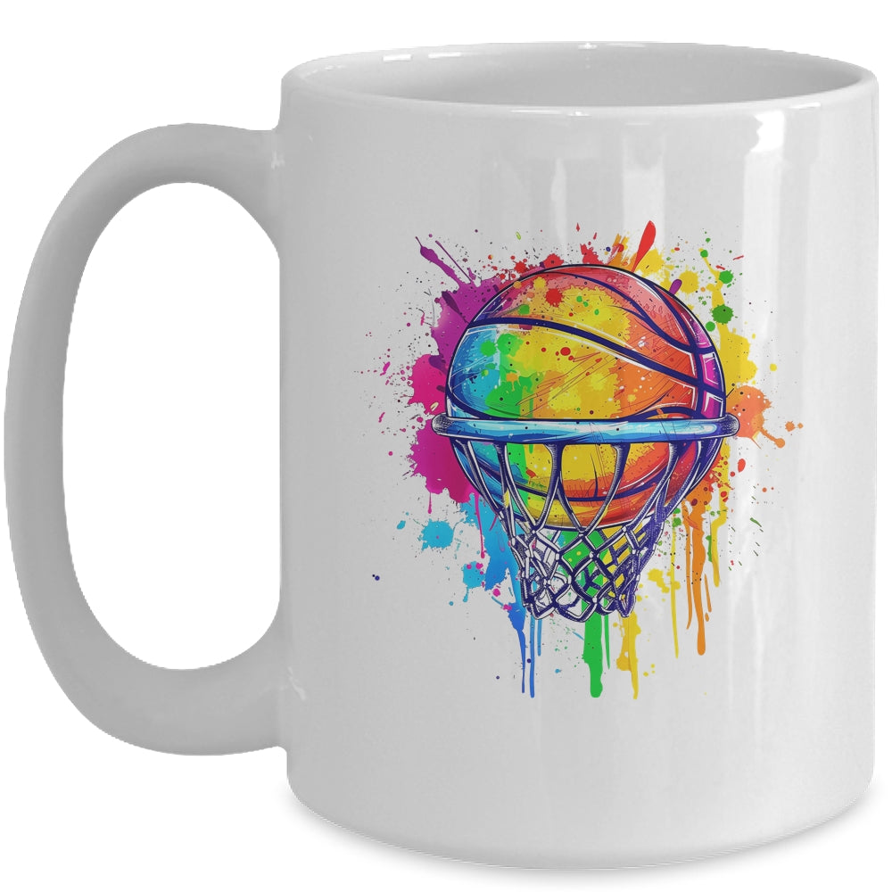 Colorful Basketball Tie Dye Color Splash Basketball Hoop Net Mug | teecentury