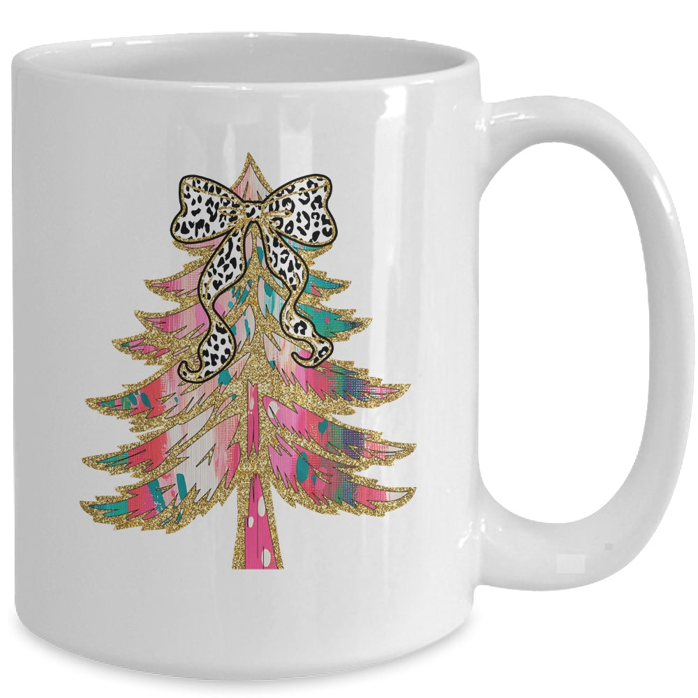 Colorful Bright Christmas Tree Coquette Bow Dalmatian Dots Mug | teecentury