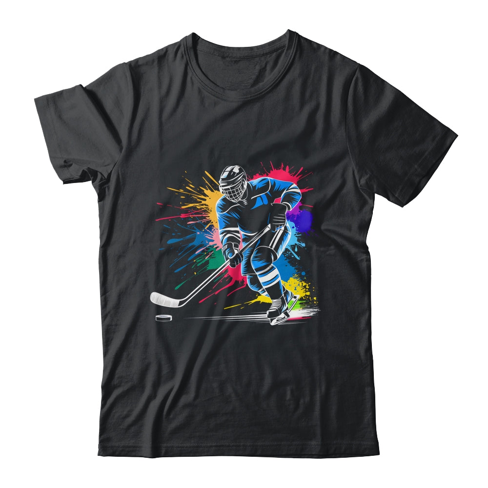 Colorful Ice Hockey Fan Player Tie Dye Color Splash Sports Shirt & Tank Top | teecentury