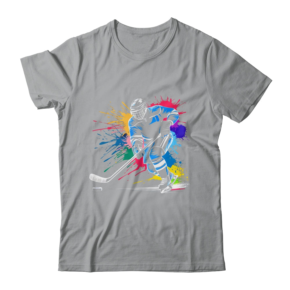 Colorful Ice Hockey Fan Player Tie Dye Color Splash Sports Shirt & Tank Top | teecentury