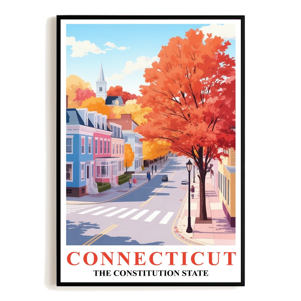 Connecticut Art Print Poster Autumn Street View Constitution State Travel Souvenir Wall Art Landscape Painting Ideal For Home Living Room Office Bedroom Decor Unframed | teecentury