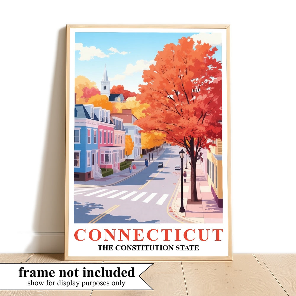 Connecticut Art Print Poster Autumn Street View Constitution State Travel Souvenir Wall Art Landscape Painting Ideal For Home Living Room Office Bedroom Decor Unframed | teecentury