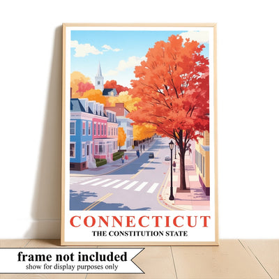 Connecticut Art Print Poster Autumn Street View Constitution State Travel Souvenir Wall Art Landscape Painting Ideal For Home Living Room Office Bedroom Decor Unframed | teecentury