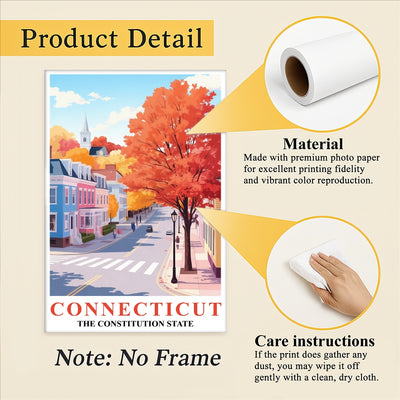 Connecticut Art Print Poster Autumn Street View Constitution State Travel Souvenir Wall Art Landscape Painting Ideal For Home Living Room Office Bedroom Decor Unframed | teecentury