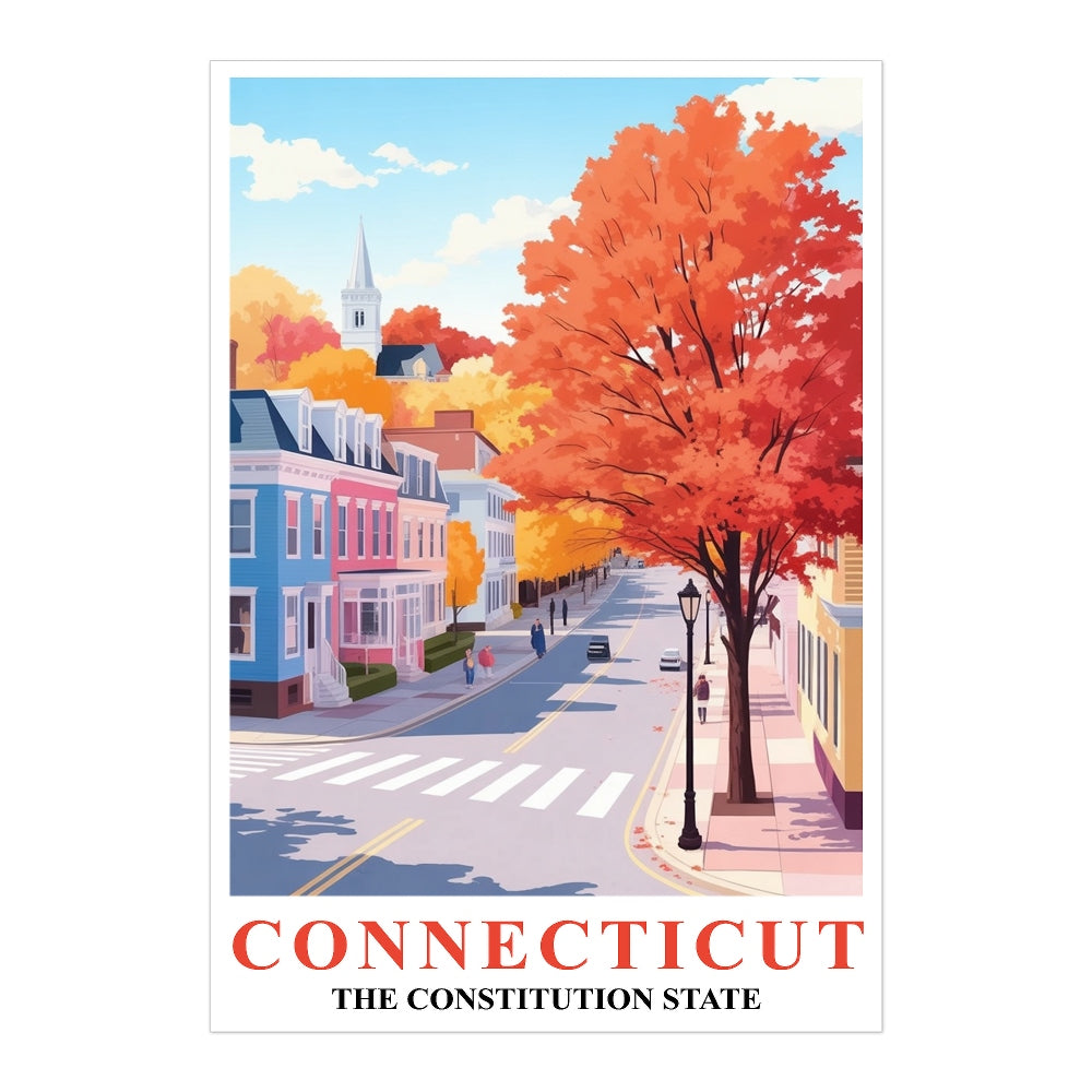 Connecticut Art Print Poster Autumn Street View Constitution State Travel Souvenir Wall Art Landscape Painting Ideal For Home Living Room Office Bedroom Decor Unframed | teecentury