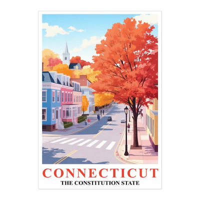 Connecticut Art Print Poster Autumn Street View Constitution State Travel Souvenir Wall Art Landscape Painting Ideal For Home Living Room Office Bedroom Decor Unframed | teecentury