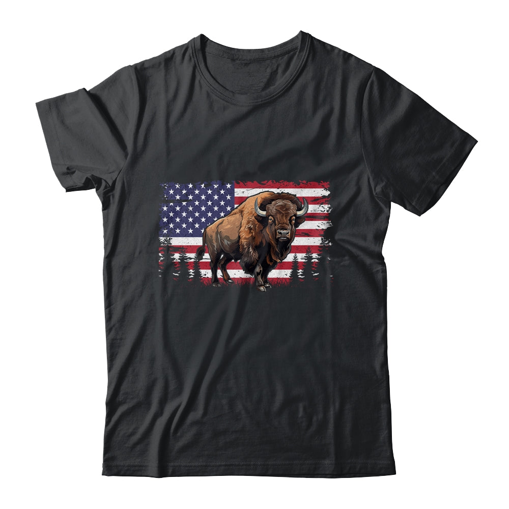 Cool Bison US Flag Design For Men Women Kids Buffalo Bison Shirt & Hoodie | teecentury