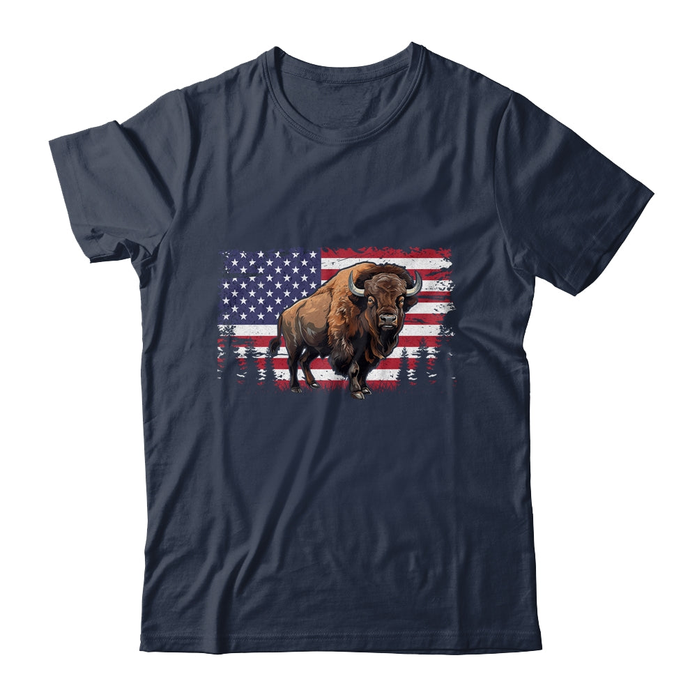 Cool Bison US Flag Design For Men Women Kids Buffalo Bison Shirt & Hoodie | teecentury