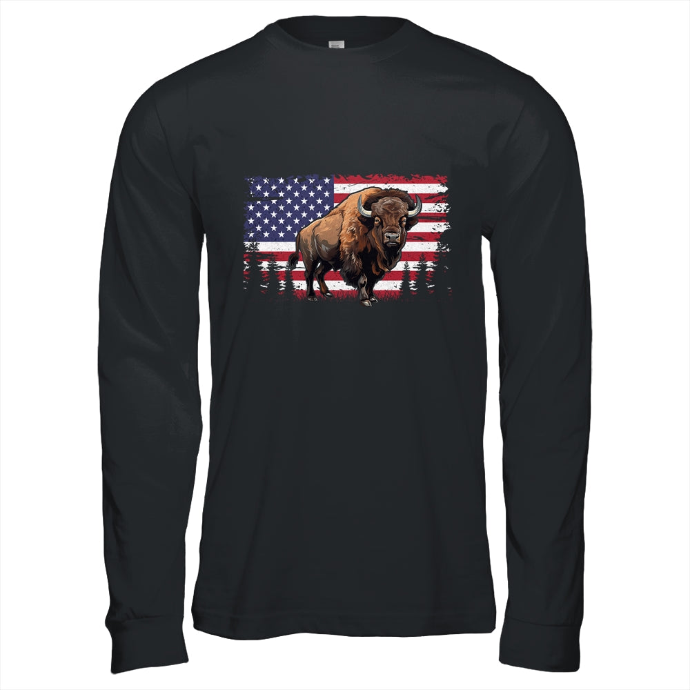 Cool Bison US Flag Design For Men Women Kids Buffalo Bison Shirt & Hoodie | teecentury