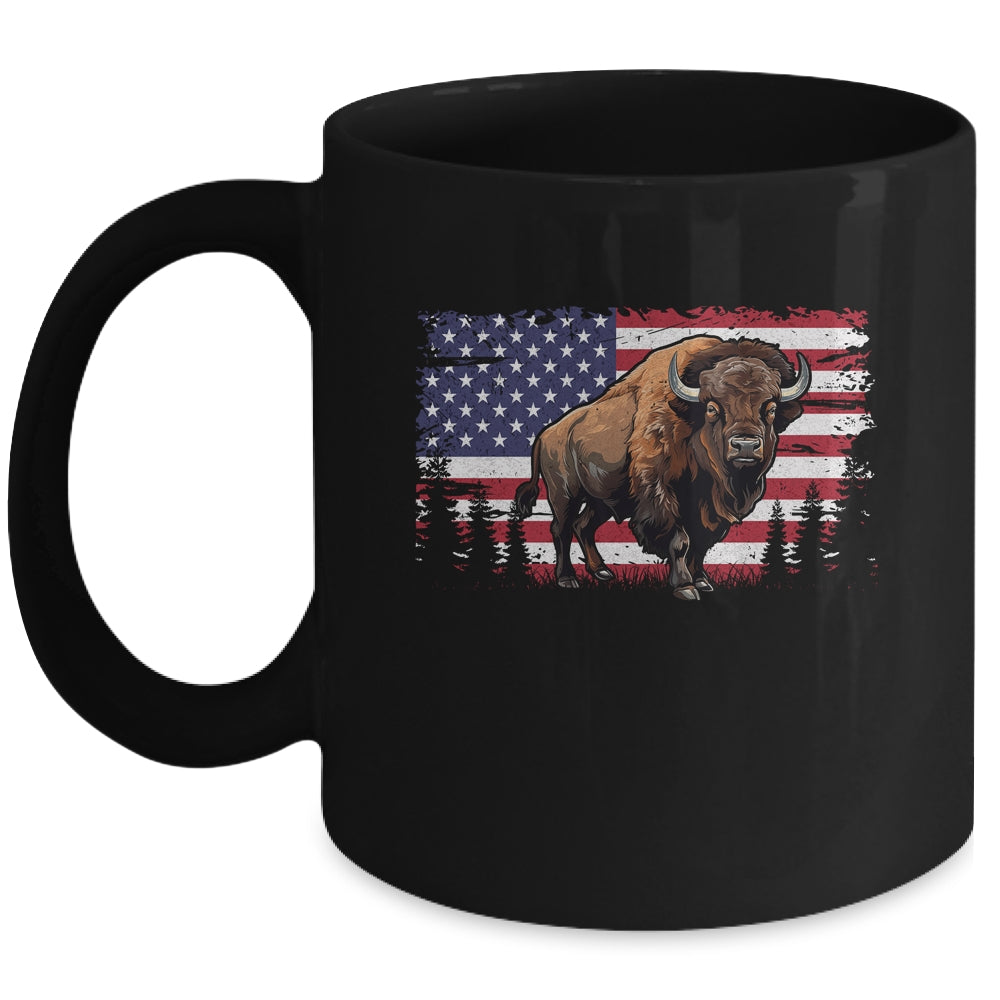 Cool Bison US Flag Design For Men Women Kids Buffalo Bison Mug | teecentury