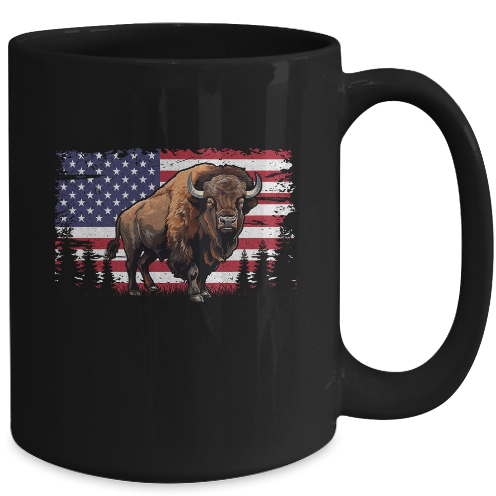 Cool Bison US Flag Design For Men Women Kids Buffalo Bison Mug | teecentury