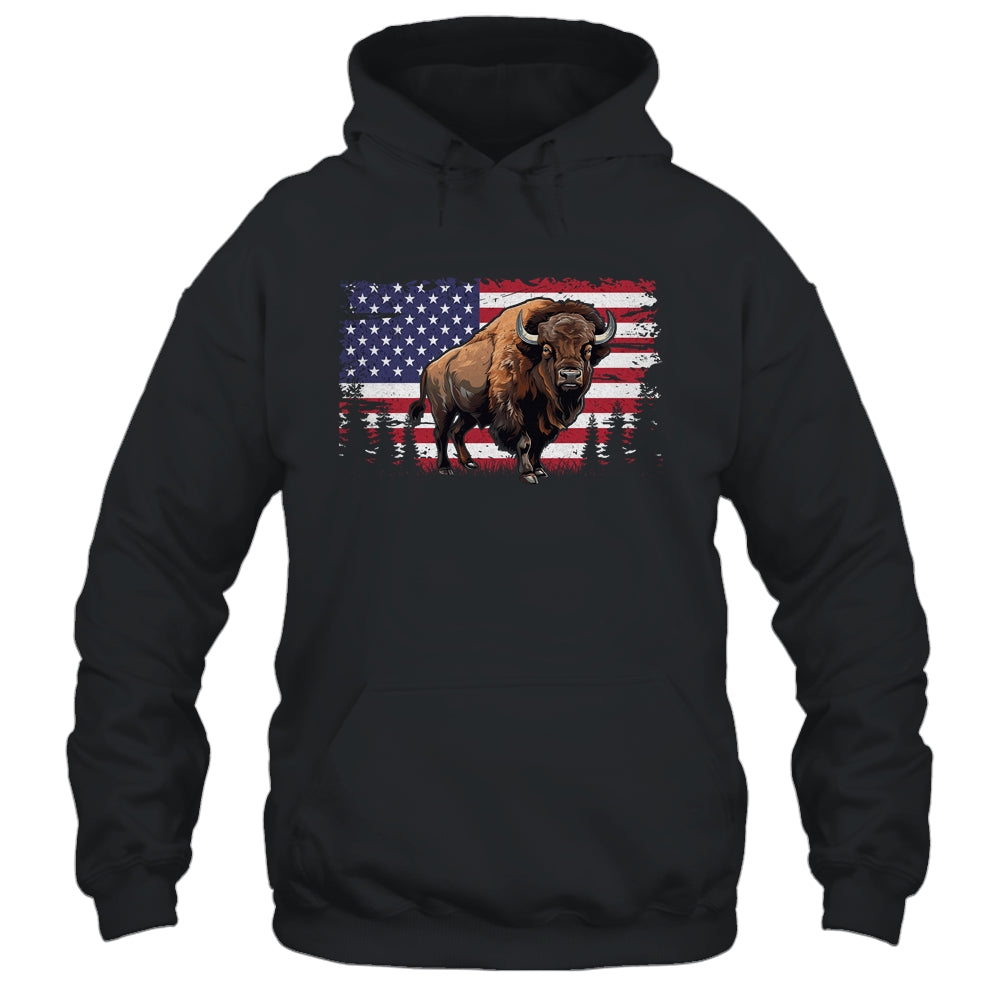Cool Bison US Flag Design For Men Women Kids Buffalo Bison Shirt & Hoodie | teecentury
