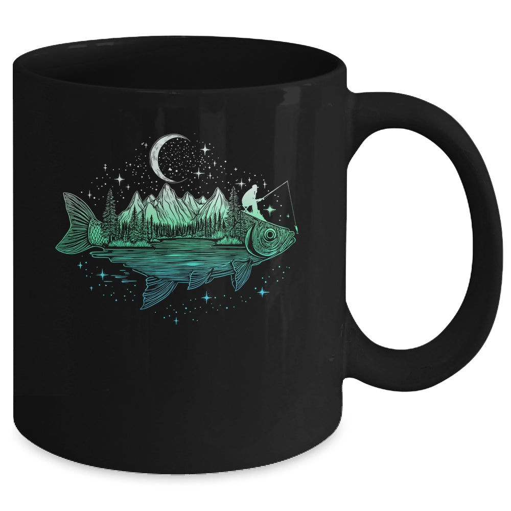 Cool Fish Shaped From Mountains Nature Scene Fishing Lover Mug | teecentury