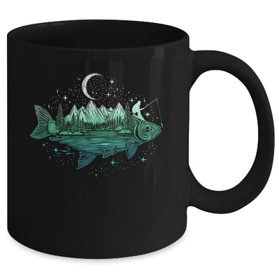 Cool Fish Shaped From Mountains Nature Scene Fishing Lover Mug | teecentury