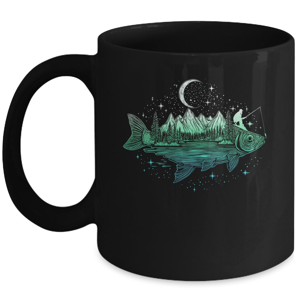 Cool Fish Shaped From Mountains Nature Scene Fishing Lover Mug | teecentury