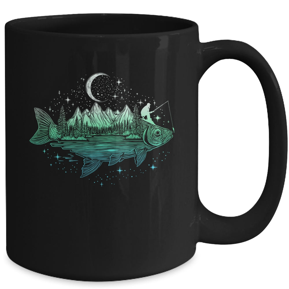 Cool Fish Shaped From Mountains Nature Scene Fishing Lover Mug | teecentury