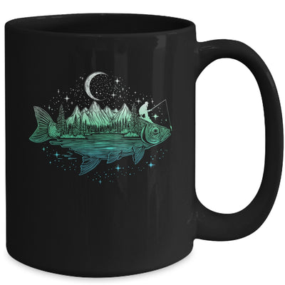 Cool Fish Shaped From Mountains Nature Scene Fishing Lover Mug | teecentury