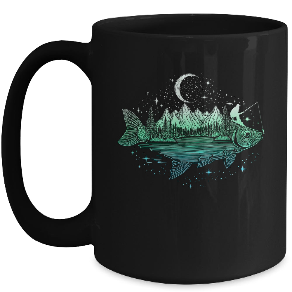 Cool Fish Shaped From Mountains Nature Scene Fishing Lover Mug | teecentury