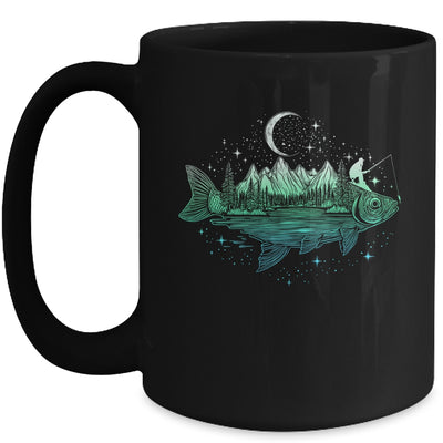 Cool Fish Shaped From Mountains Nature Scene Fishing Lover Mug | teecentury