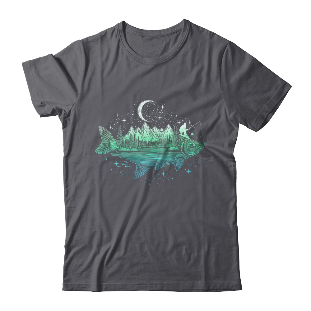 Cool Fish Shaped From Mountains Nature Scene Fishing Lover Shirt & Hoodie | teecentury