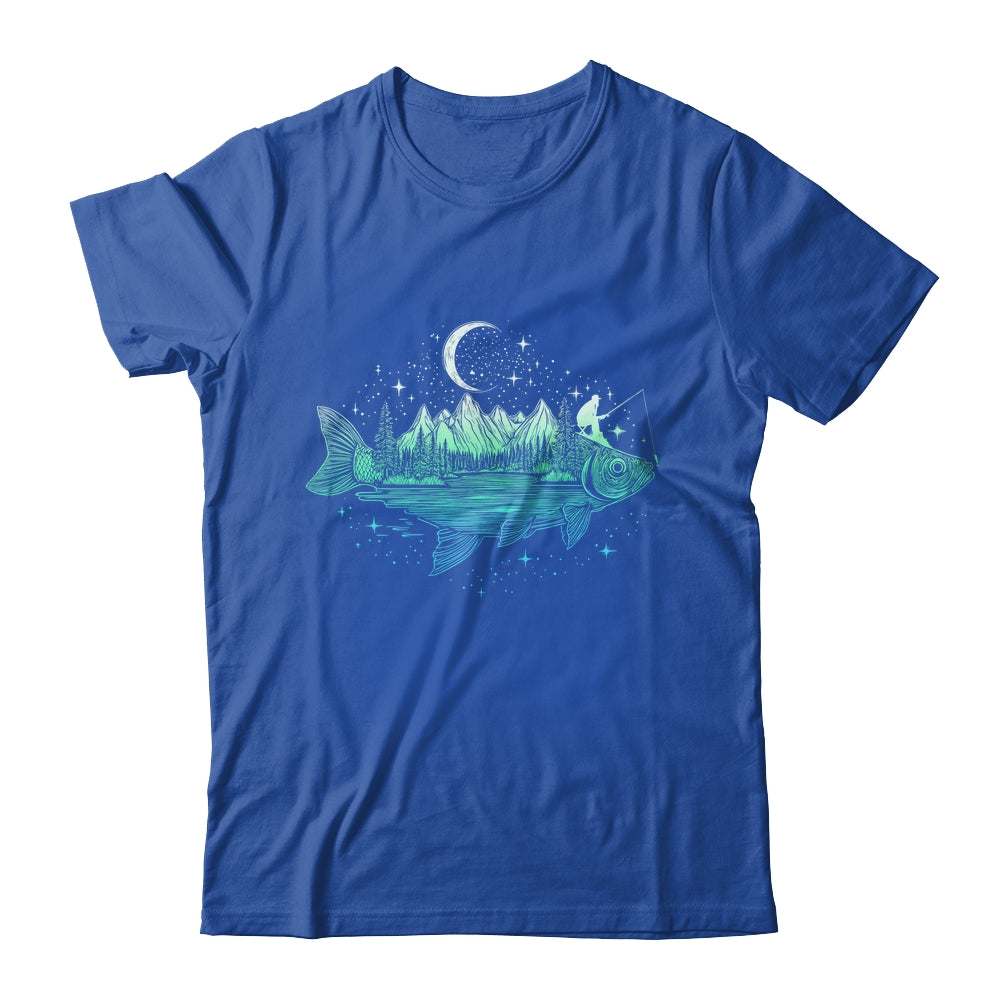 Cool Fish Shaped From Mountains Nature Scene Fishing Lover Shirt & Hoodie | teecentury