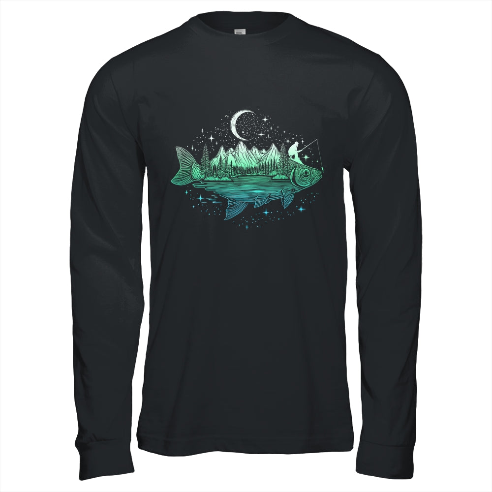 Cool Fish Shaped From Mountains Nature Scene Fishing Lover Shirt & Hoodie | teecentury