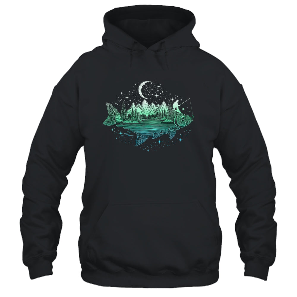 Cool Fish Shaped From Mountains Nature Scene Fishing Lover Shirt & Hoodie | teecentury