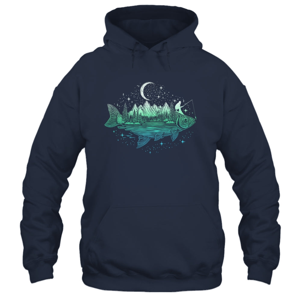 Cool Fish Shaped From Mountains Nature Scene Fishing Lover Shirt & Hoodie | teecentury