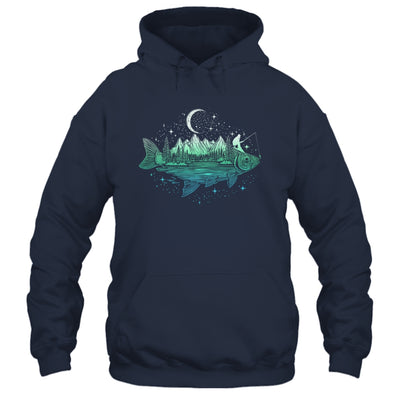 Cool Fish Shaped From Mountains Nature Scene Fishing Lover Shirt & Hoodie | teecentury