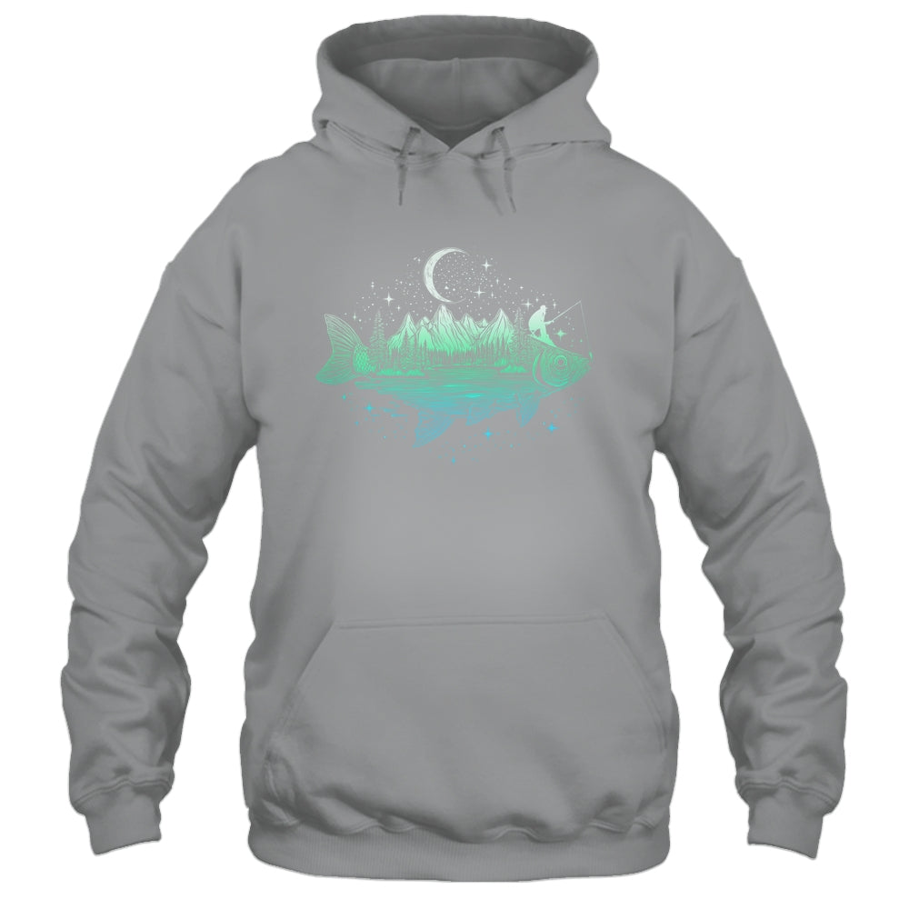 Cool Fish Shaped From Mountains Nature Scene Fishing Lover Shirt & Hoodie | teecentury