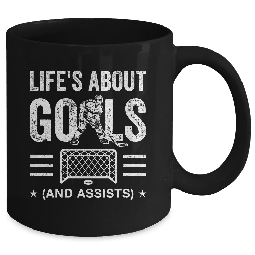 Cool Ice Hockey For Men Life's About Goals Goalie Sports Mug | teecentury