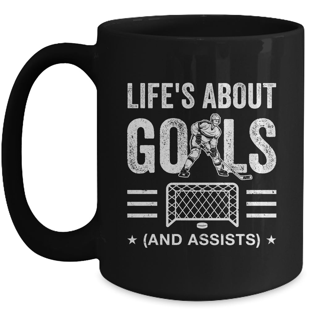 Cool Ice Hockey For Men Life's About Goals Goalie Sports Mug | teecentury