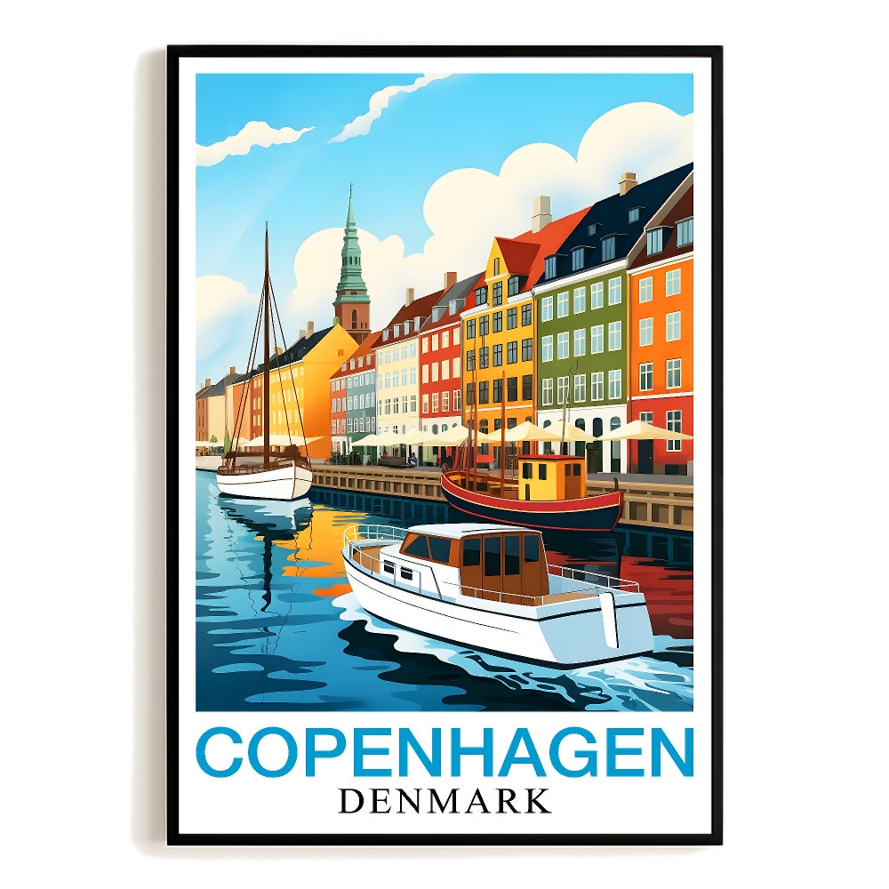 Copenhagen Denmark Vintage Travel Poster Copenhagen Harbor Boats Souvenir Wall Art Landscape Print Painting For Home Room Living Room Office Bedroom Decor Unframed | teecentury