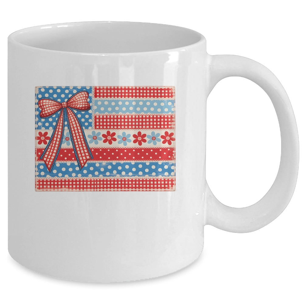 Coquette American Flag Patriotic Bow Checkered 4th Of July Mug | teecentury