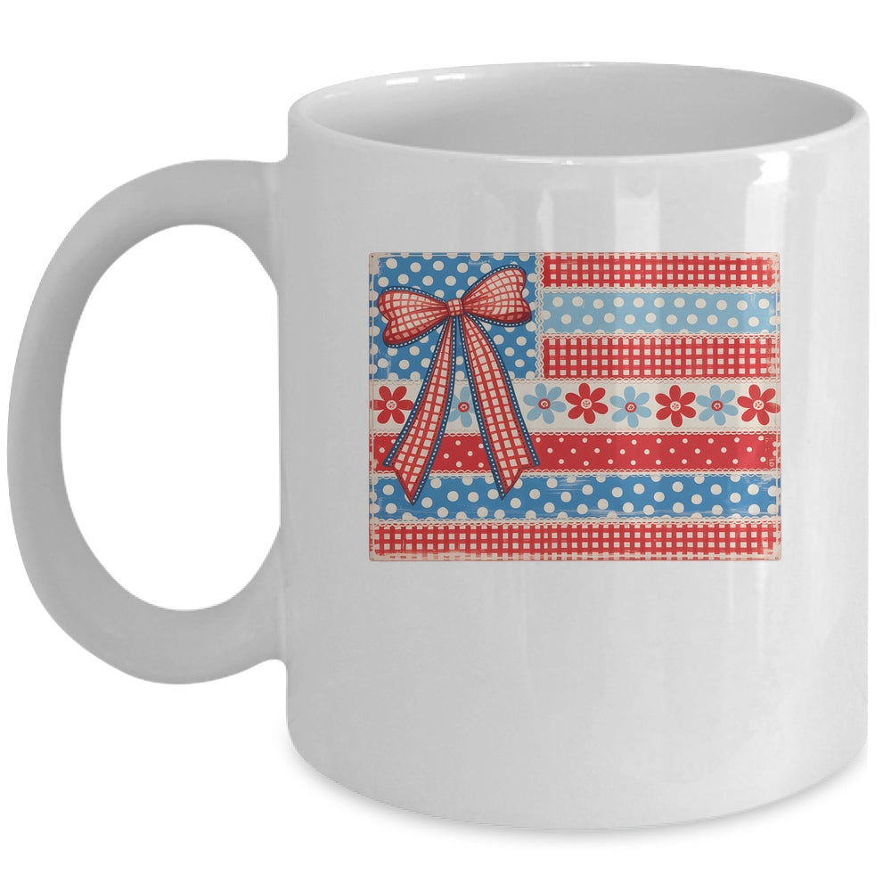 Coquette American Flag Patriotic Bow Checkered 4th Of July Mug | teecentury