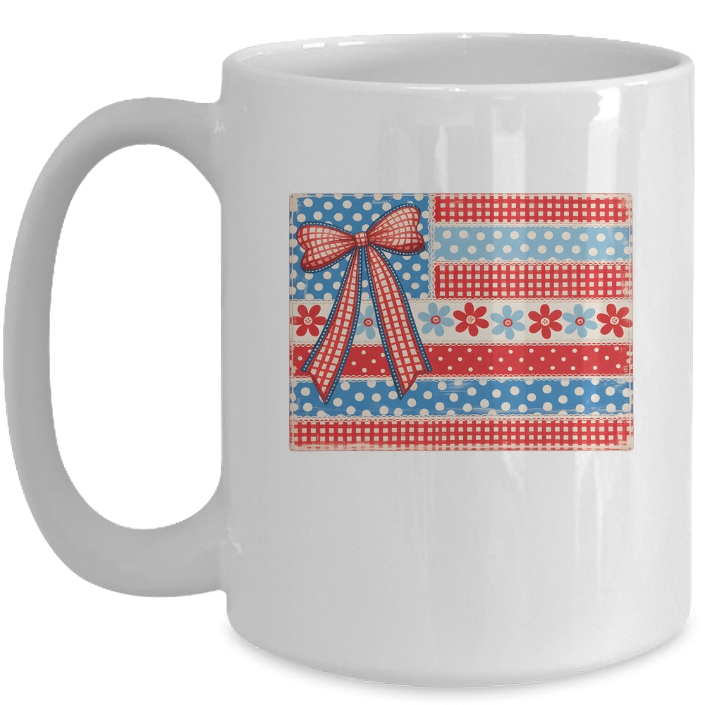 Coquette American Flag Patriotic Bow Checkered 4th Of July Mug | teecentury