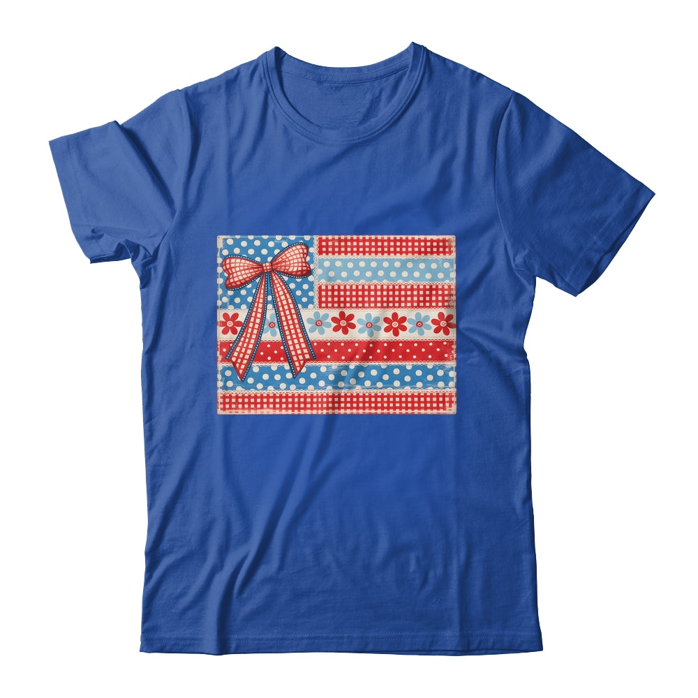 Coquette American Flag Patriotic Bow Checkered 4th Of July Shirt & Tank Top | teecentury