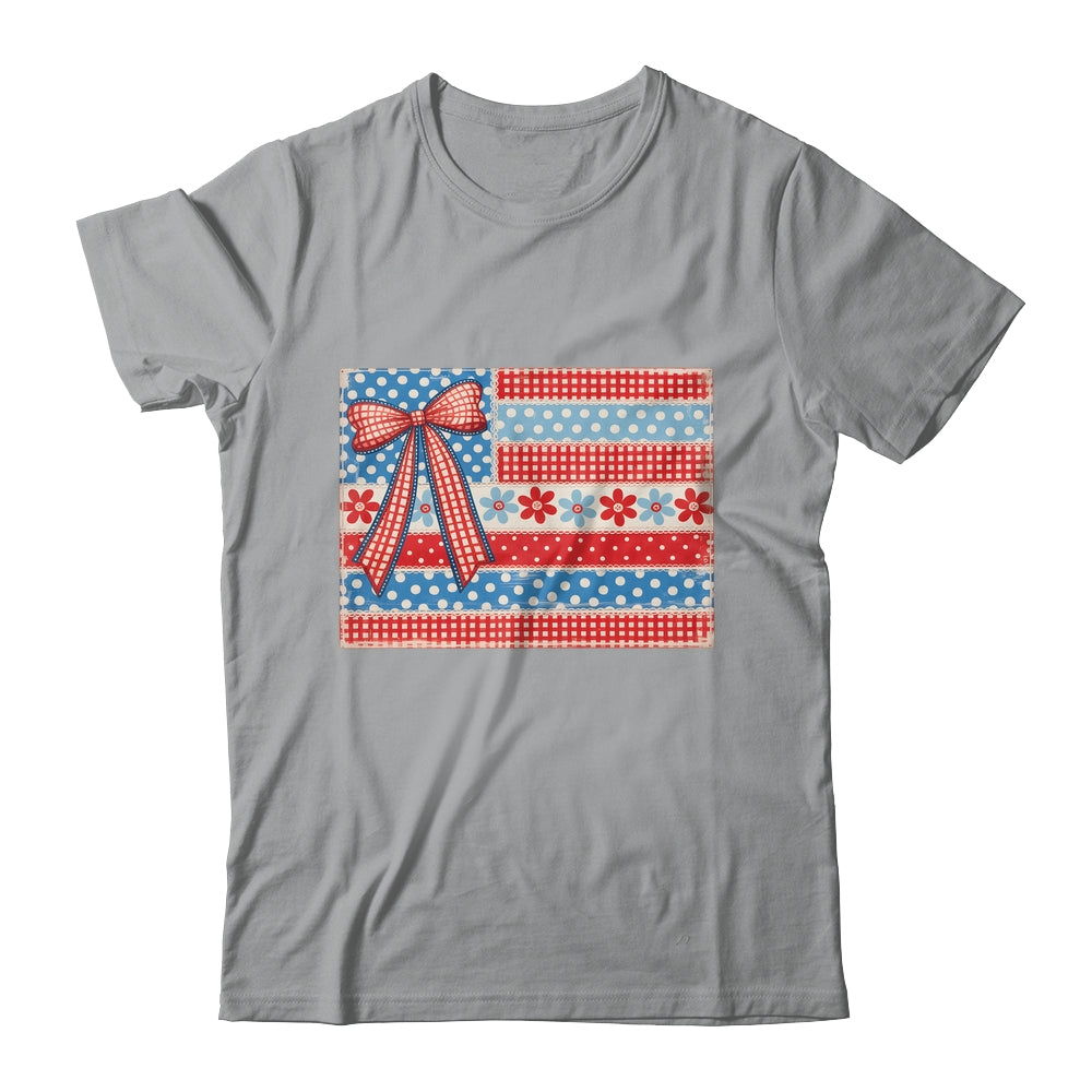 Coquette American Flag Patriotic Bow Checkered 4th Of July Shirt & Tank Top | teecentury