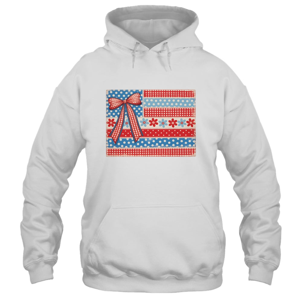 Coquette American Flag Patriotic Bow Checkered 4th Of July Shirt & Tank Top | teecentury
