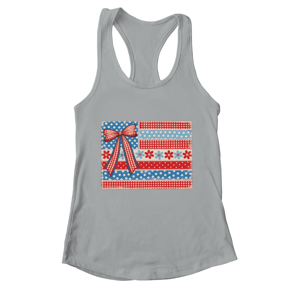 Coquette American Flag Patriotic Bow Checkered 4th Of July Shirt & Tank Top | teecentury