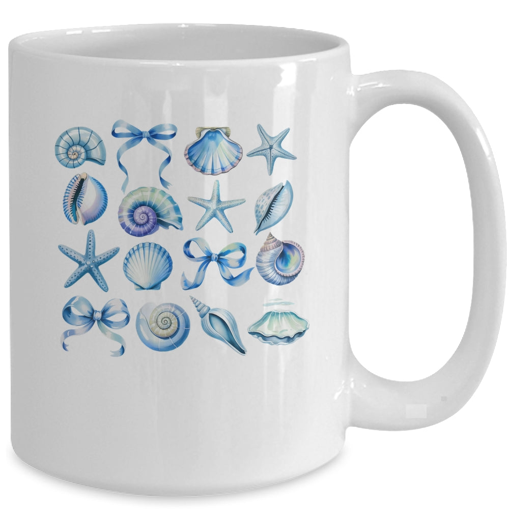 Coquette Blue Bow Ocean Beach Retro Summer Women Girls Kids Mug | teecentury