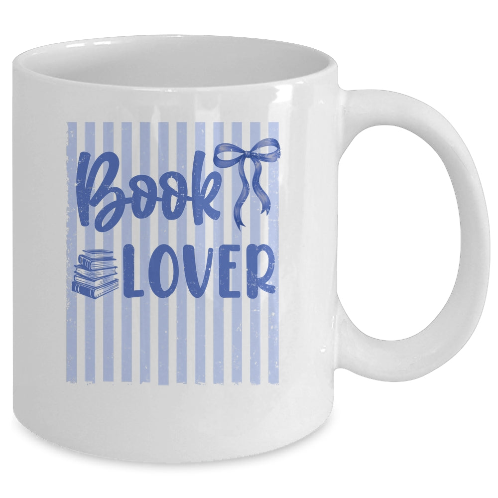 Coquette Book Lover Preppy Blue Stripes Bookworm Reading Mug | teecentury