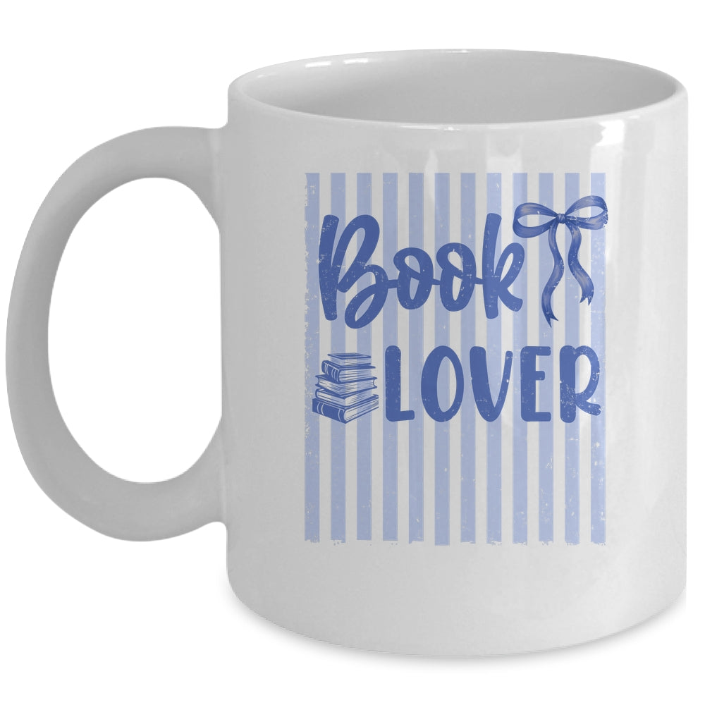 Coquette Book Lover Preppy Blue Stripes Bookworm Reading Mug | teecentury