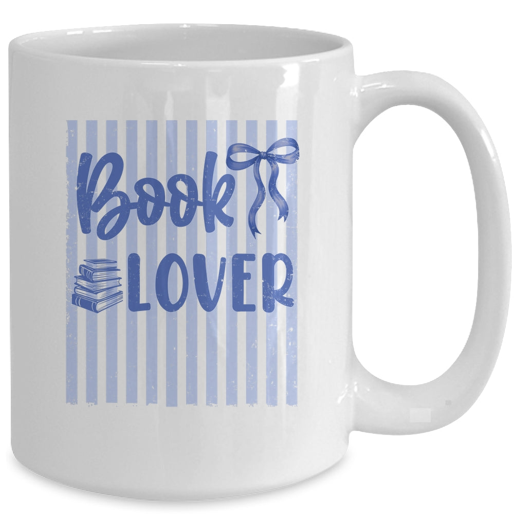 Coquette Book Lover Preppy Blue Stripes Bookworm Reading Mug | teecentury