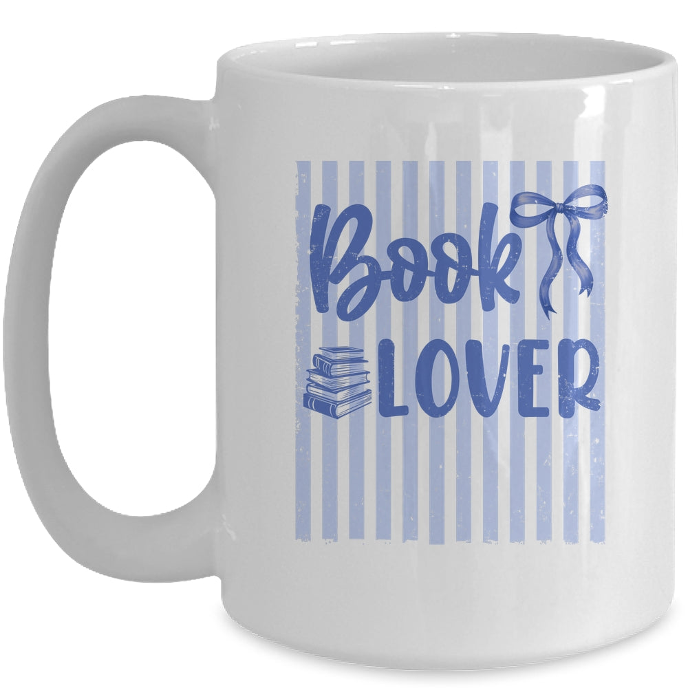 Coquette Book Lover Preppy Blue Stripes Bookworm Reading Mug | teecentury